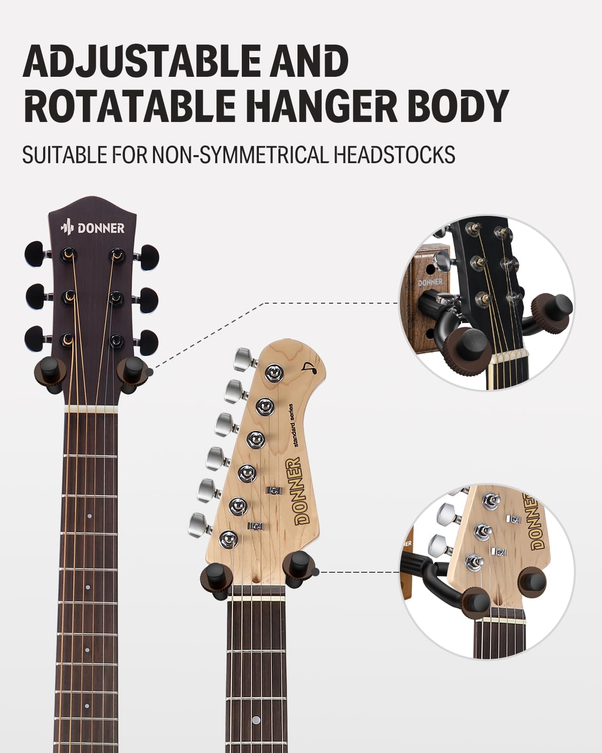 Donner Guitar Wall Mount, 3 Pack Guitar Wall Hanger, Black Walnut Guitar Hanger Wall Hook Holder Stand for Acoustic Electric Bas